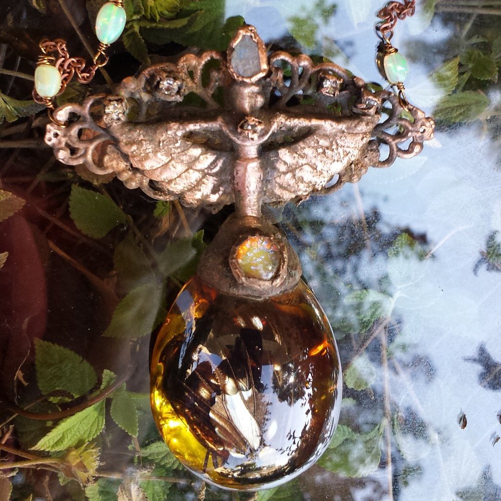 Make Offer~Electroformed egypt gypsy goddess isis opal real butterfly necklace